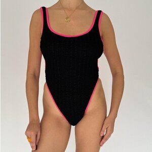90s vintage black pink retro sporty one piece swimsuit bathing suit bodysuit
